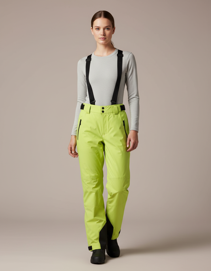 Pantalon De Pluie Vert Citron Imperméable Bretelles Amovibles Femme - Polyester