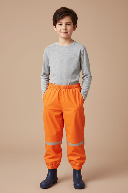 Pantalon De Pluie Orange Réfléchissant Imperméable Élastiqué Enfant - Polyester