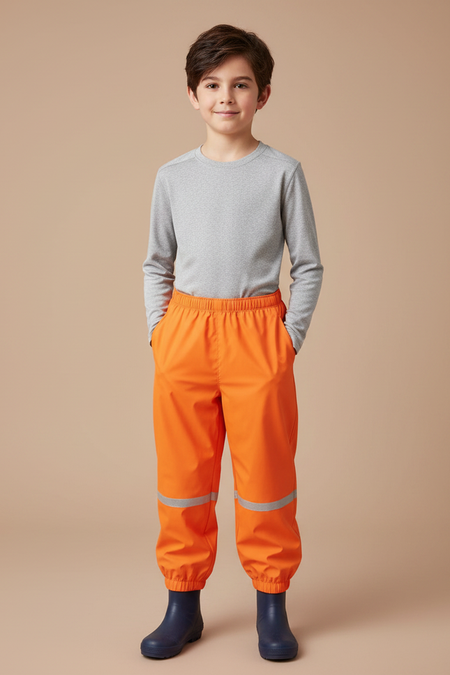 Pantalon De Pluie Orange Réfléchissant Imperméable Élastiqué Enfant - Polyester