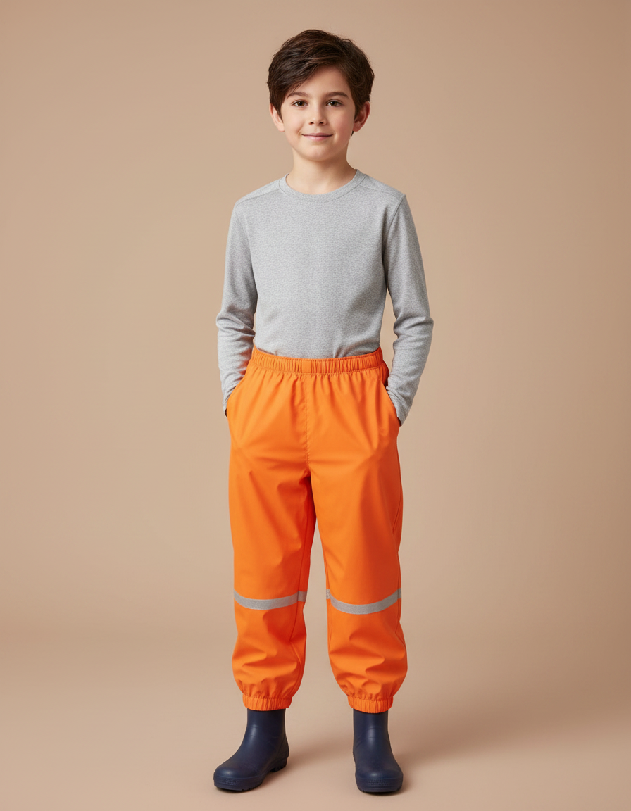 Pantalon De Pluie Orange Réfléchissant Imperméable Élastiqué Enfant - Polyester