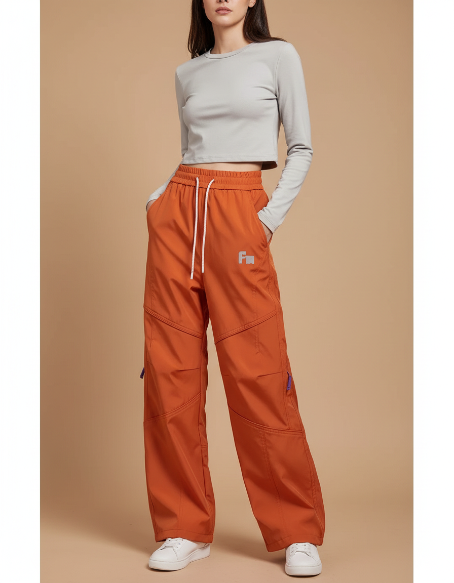 Pantalon De Pluie Orange Ample Imperméable Fonctionnel Décontracté - Polyester
