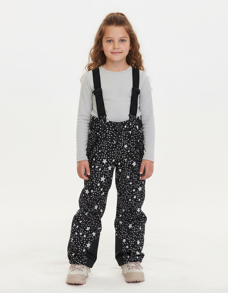 Pantalon De Pluie Noir Imprimé Étoiles Enfant Ski - Polyester