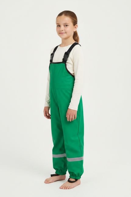 Pantalon De Pluie Vert Imperméable Bretelles Réfléchissant Enfant - Polyester