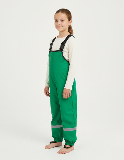 Pantalon De Pluie Vert Imperméable Bretelles Réfléchissant Enfant - Polyester