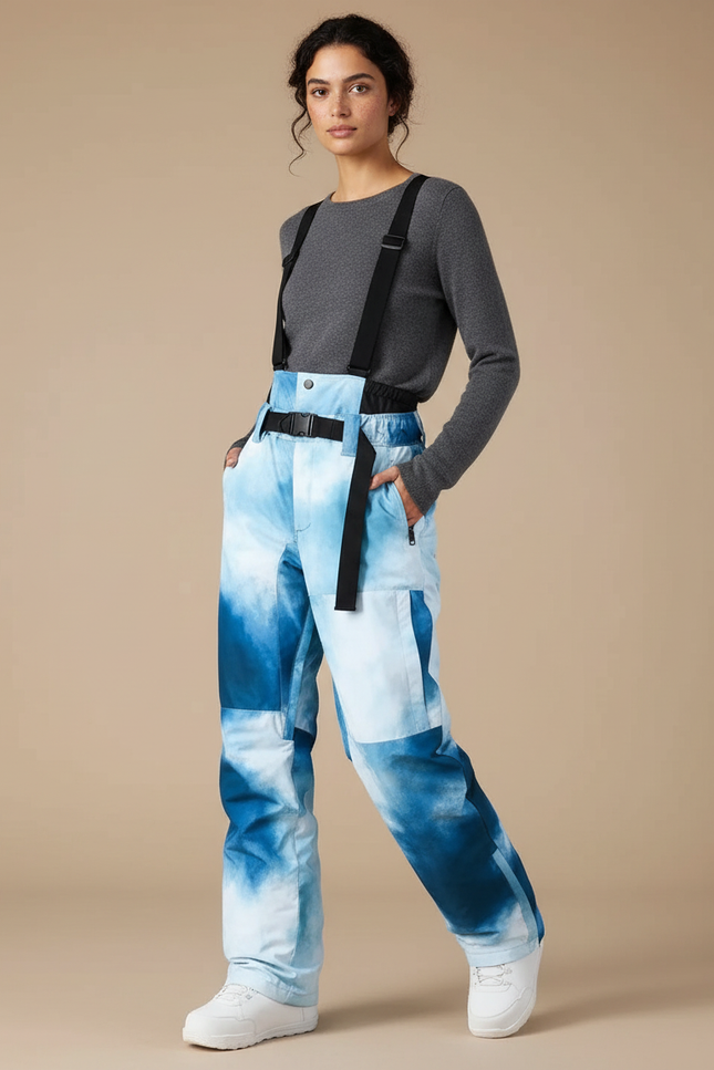 Pantalon De Pluie Dégradé Ample Imperméable Bretelles Ski - Bleu Polyester