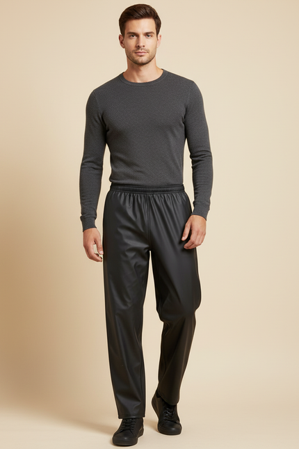 Pantalon De Pluie Noir Similicuir Ample Homme Décontracté - Simili cuir