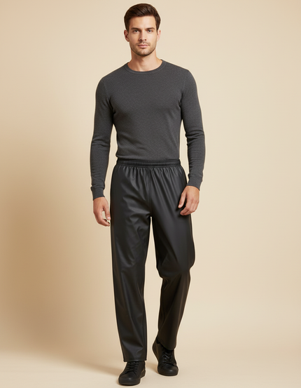 Pantalon De Pluie Noir Similicuir Ample Homme Décontracté - Simili cuir