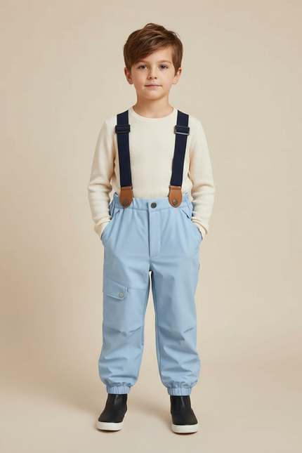 Pantalon De Pluie Bleu Clair Bretelles Imperméable Enfant - Polyester