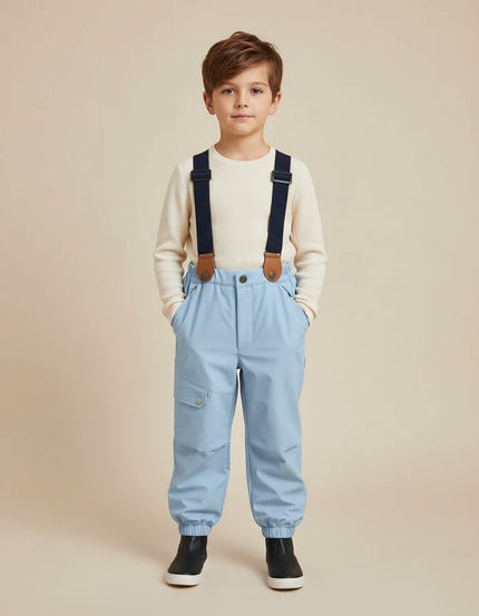Pantalon De Pluie Bleu Clair Bretelles Imperméable Enfant - Polyester