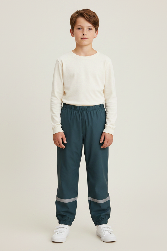 Pantalon De Pluie Vert Foncé Réfléchissant Élastiqué Enfant - Polyester