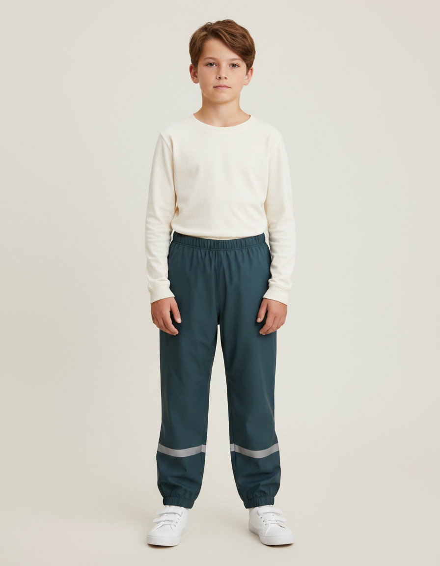 Pantalon De Pluie Vert Foncé Réfléchissant Élastiqué Enfant - Polyester