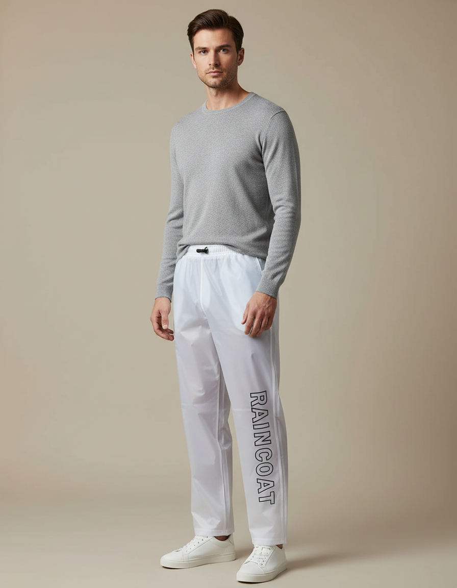Pantalon De Pluie Blanc Transparent Imperméable Homme Décontracté - Polyester