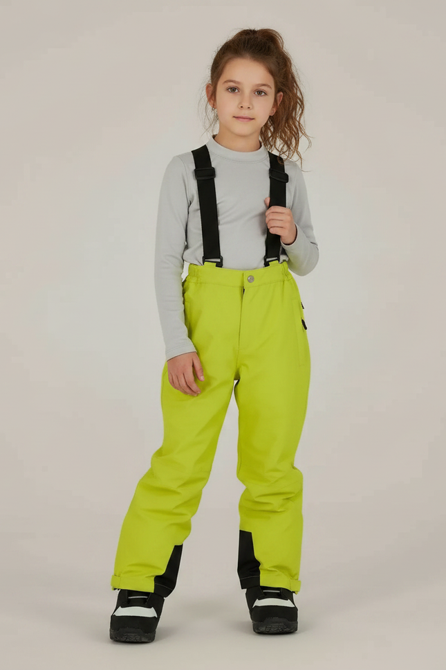 Pantalon De Pluie Vert Fluorescent Imperméable Enfant Ski Bretelles - Polyester