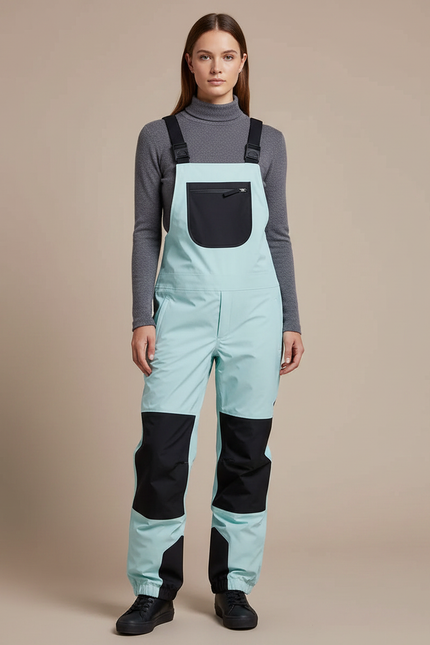 Pantalon De Pluie Bleu Clair Bretelles Imperméable Ski Femme - Polyester