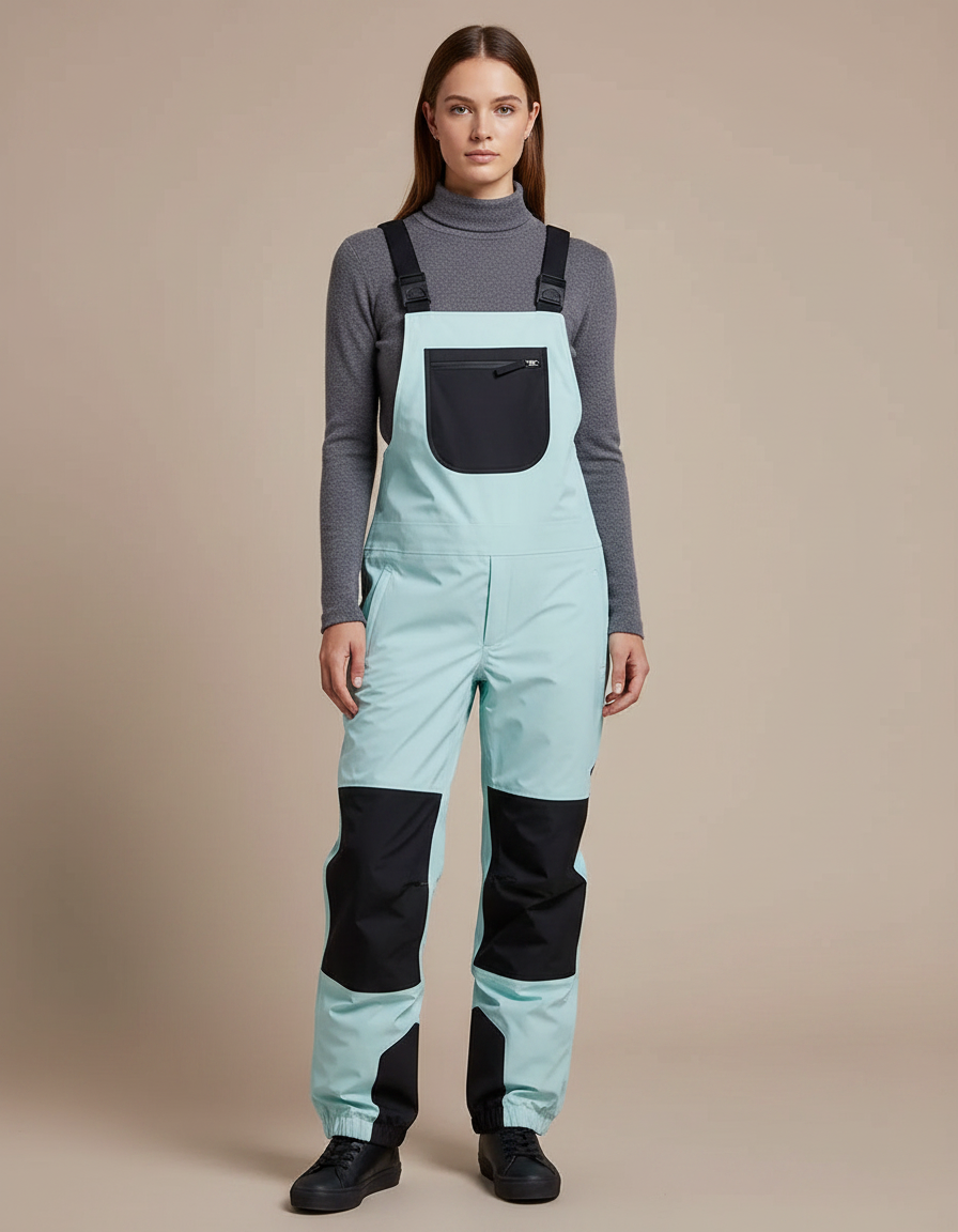 Pantalon De Pluie Bleu Clair Bretelles Imperméable Ski Femme - Polyester