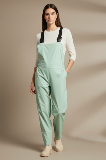 Pantalon De Pluie Vert Menthe Bretelles Imperméable Femme - Polyester