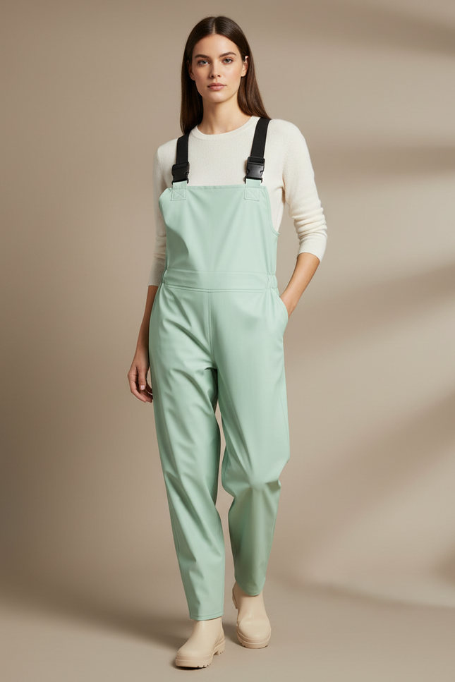 Pantalon De Pluie Vert Menthe Bretelles Imperméable Femme - Polyester