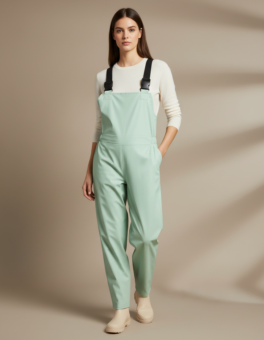 Pantalon De Pluie Vert Menthe Bretelles Imperméable Femme - Polyester