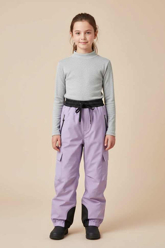 Pantalon De Pluie Lavande Imperméable Cargo Ample Enfant - Violet Polyester