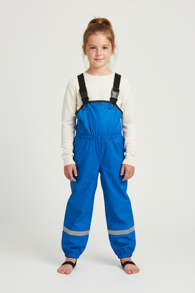 Pantalon De Pluie Bleu Élastique Réfléchissant Bretelles Enfant - Polyester
