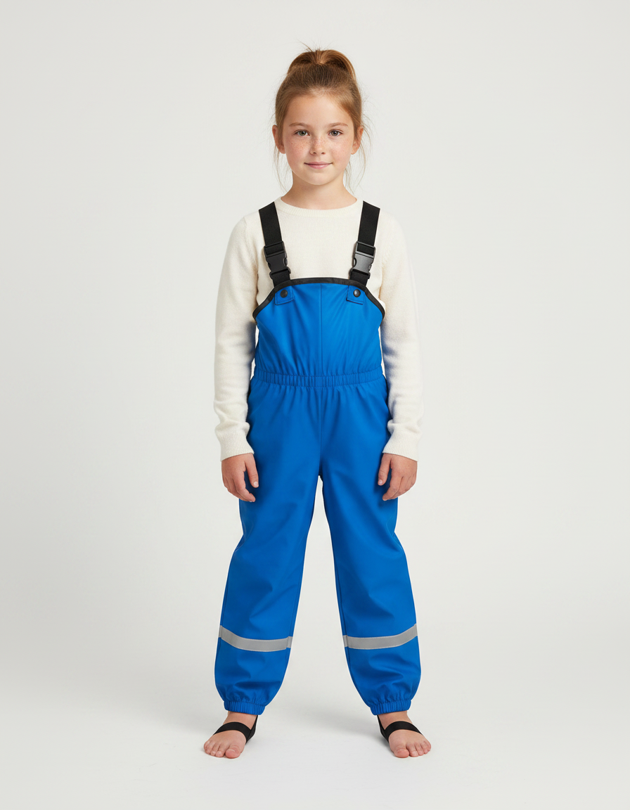 Pantalon De Pluie Bleu Élastique Réfléchissant Bretelles Enfant - Polyester