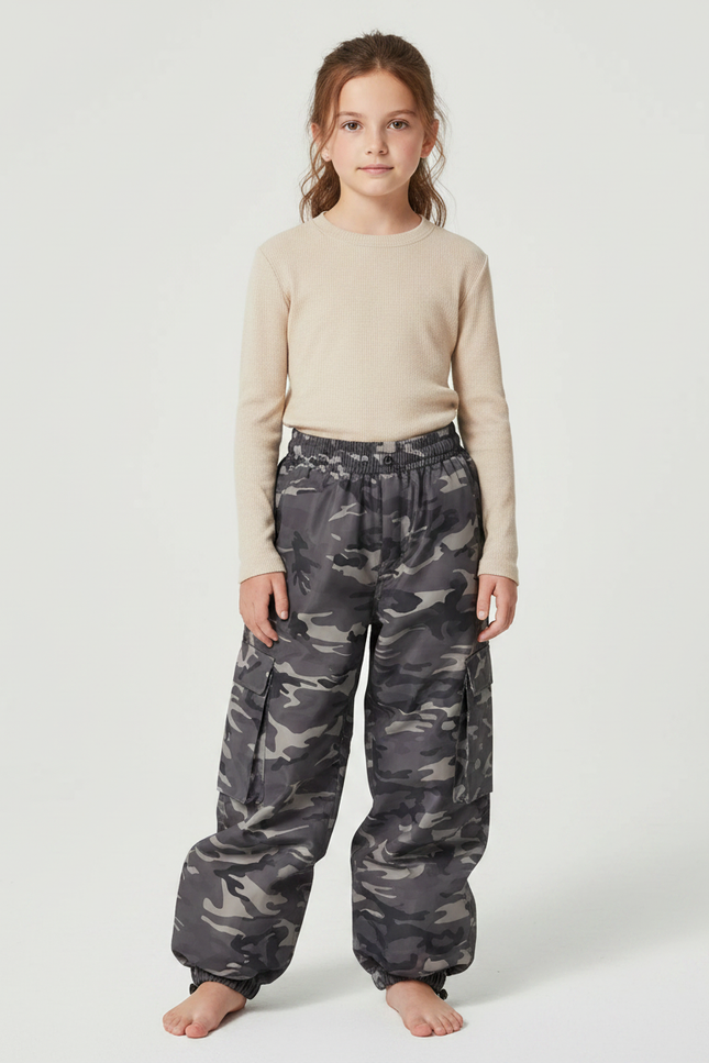 Pantalon De Pluie Camouflage Gris Enfant Imperméable Cargo - Polyester