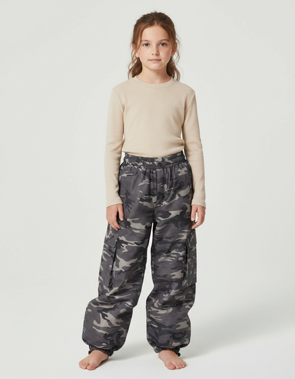 Pantalon De Pluie Camouflage Gris Enfant Imperméable Cargo - Polyester