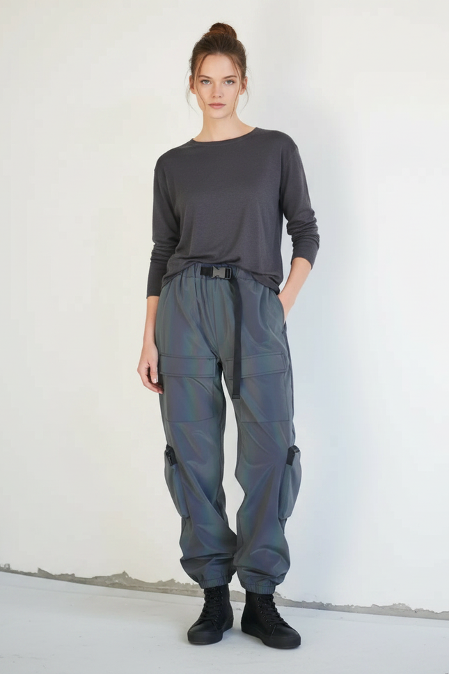 Pantalon De Pluie Réfléchissant Cargo Gris Ample Femme - Polyester