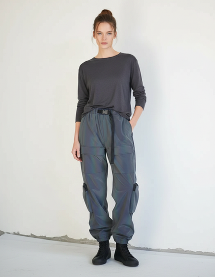 Pantalon De Pluie Réfléchissant Cargo Gris Ample Femme - Polyester