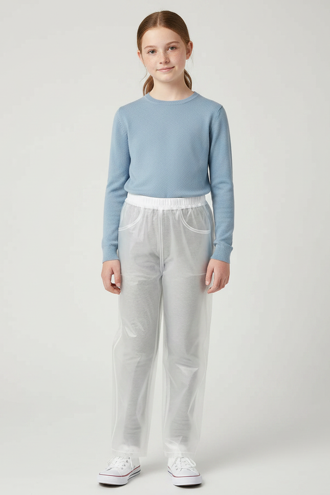 Pantalon De Pluie Transparent Unisexe Imperméable Décontracté - Blanc Polyester