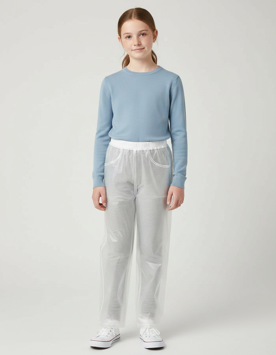 Pantalon De Pluie Transparent Unisexe Imperméable Décontracté - Blanc Polyester