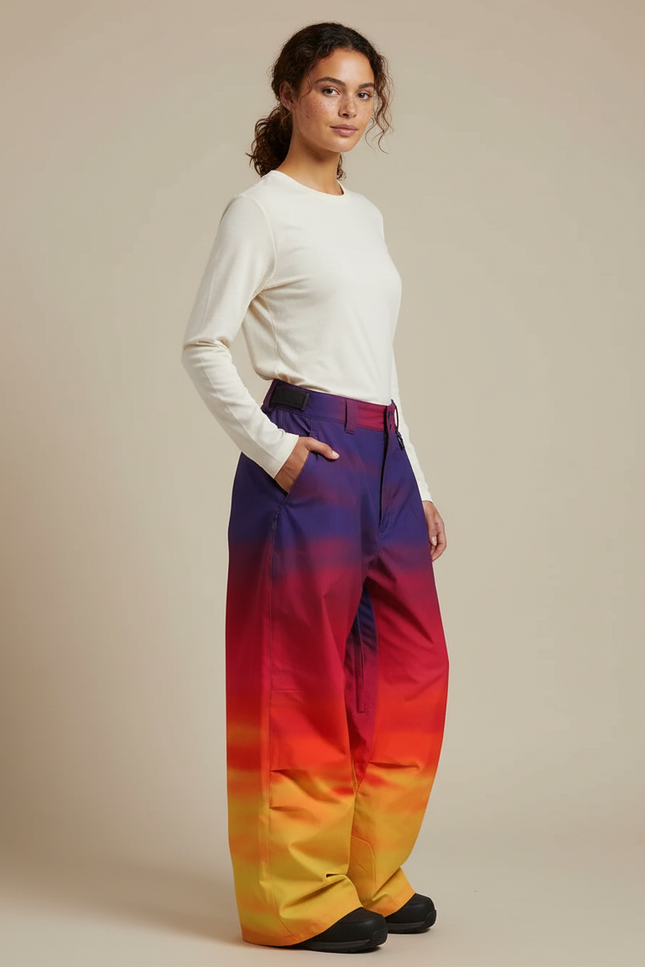 Pantalon De Pluie Dégradé Ample Imperméable Femme Ski - Multicolore Polyester