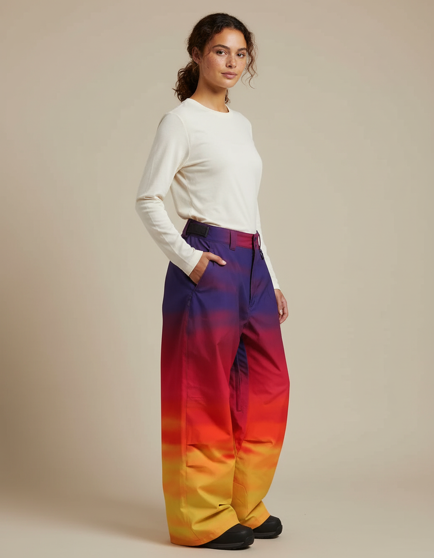 Pantalon De Pluie Dégradé Ample Imperméable Femme Ski - Multicolore Polyester