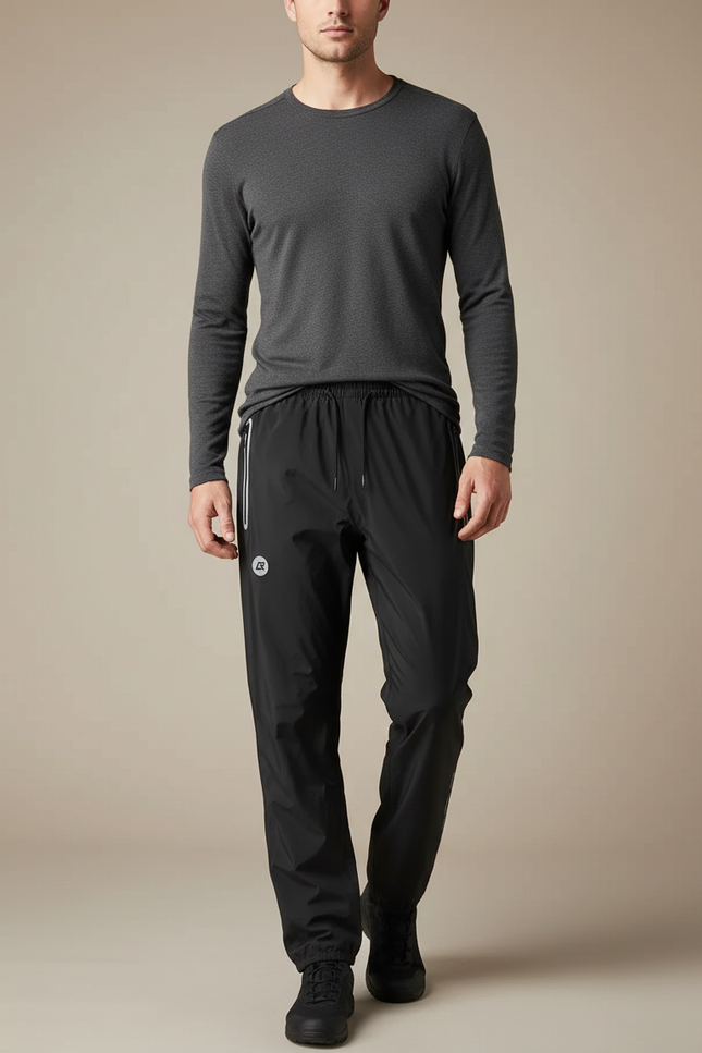 Pantalon De Pluie Noir Imperméable Sportif Réfléchissant - Polyester