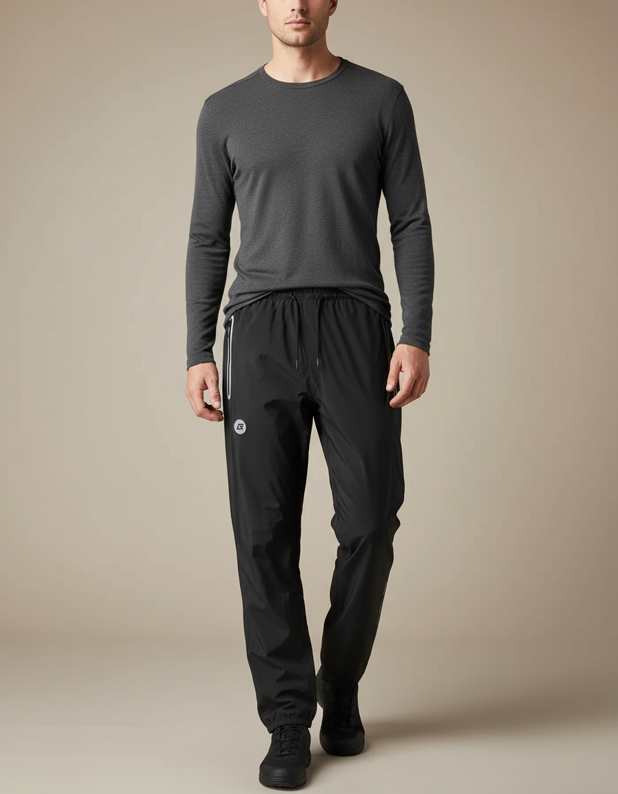 Pantalon De Pluie Noir Imperméable Sportif Réfléchissant - Polyester