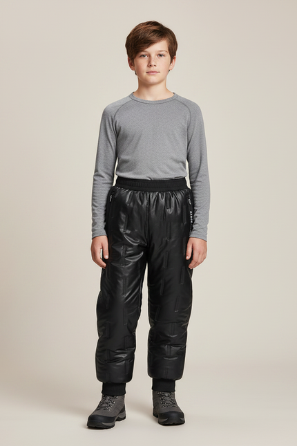 Pantalon De Pluie Noir Matelassé Épais Chaud Enfant - Polyester