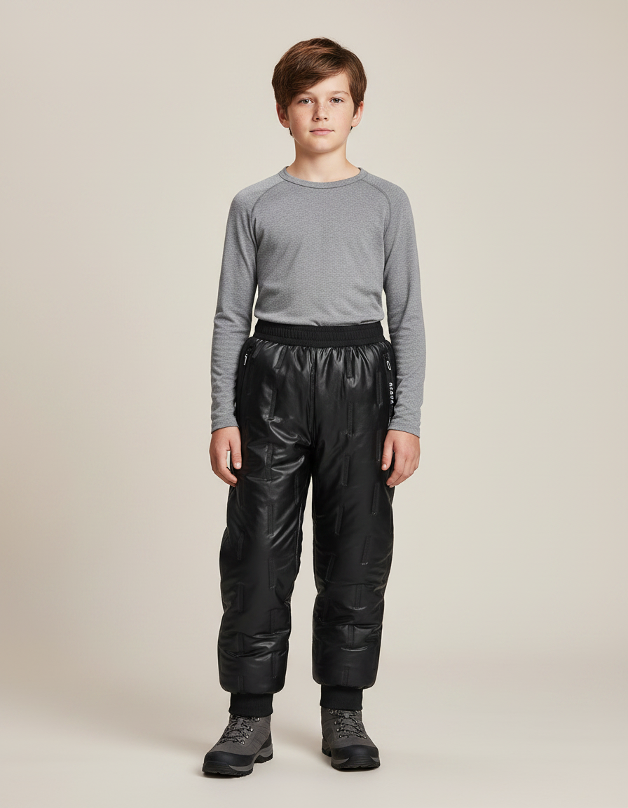Pantalon De Pluie Noir Matelassé Épais Chaud Enfant - Polyester