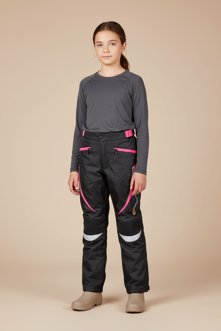 Pantalon De Pluie Noir Fille Imperméable Réfléchissant Slim - Polyester