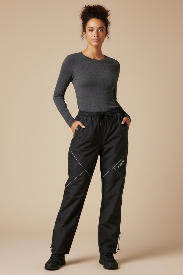 Pantalon De Pluie Noir Ample Léger Imperméable Femme - Polyester