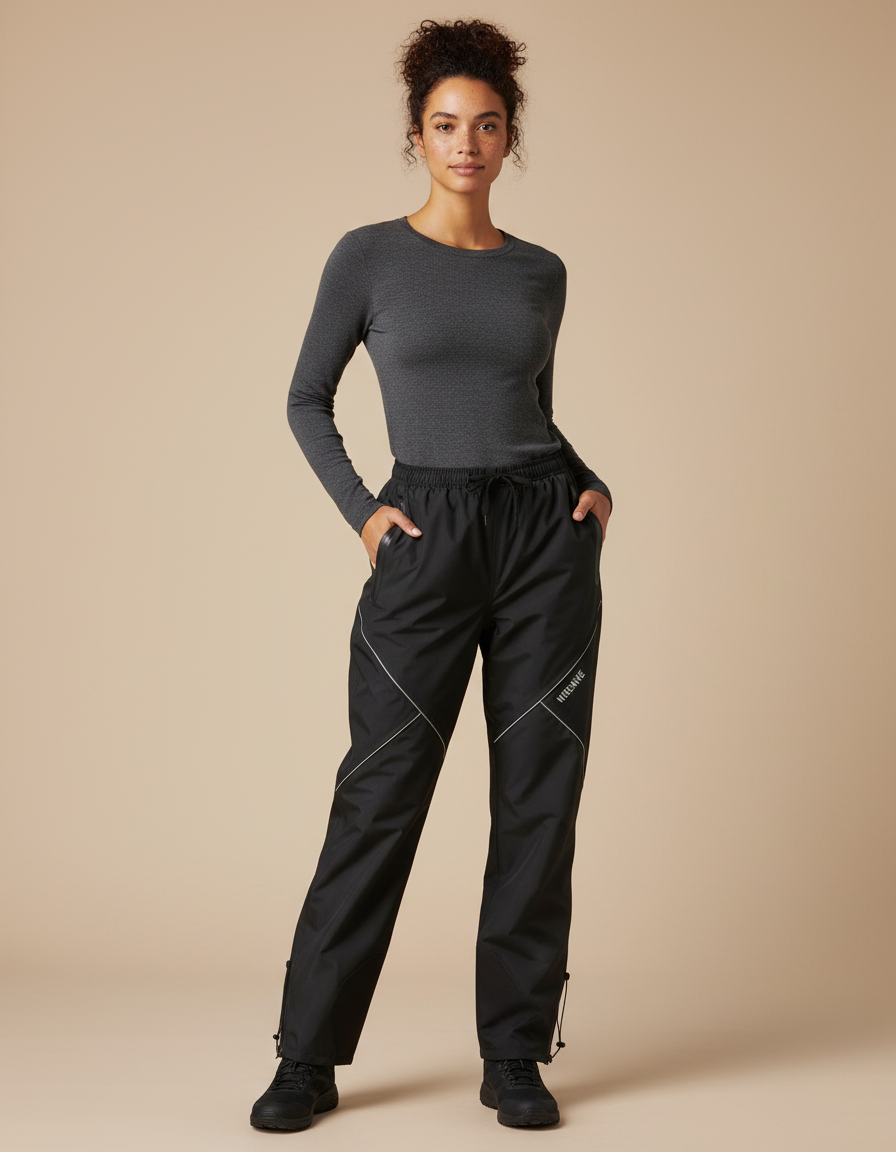 Pantalon De Pluie Noir Ample Léger Imperméable Femme - Polyester