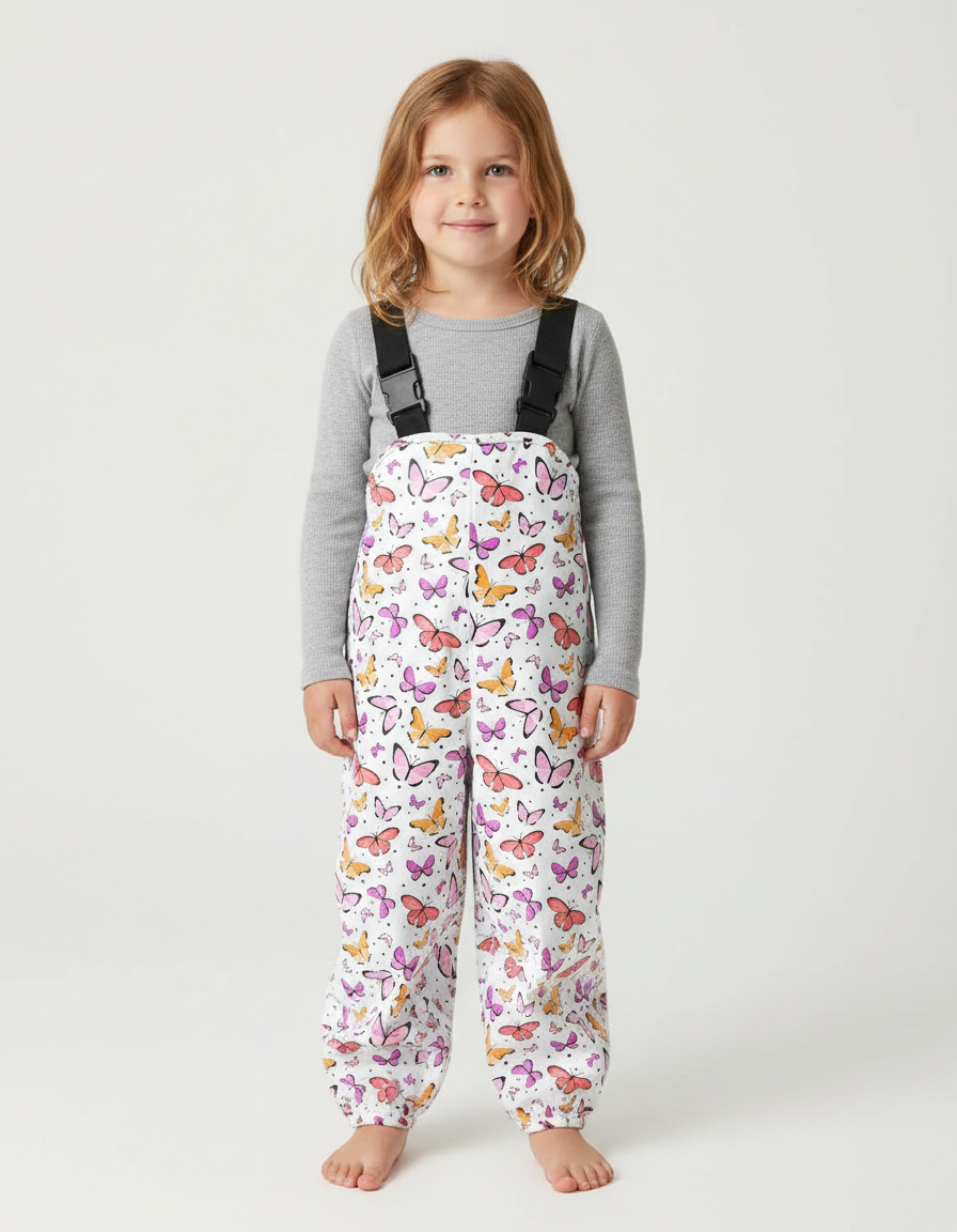Pantalon De Pluie Blanc Papillons Bretelles Imperméable Enfant - Polyester