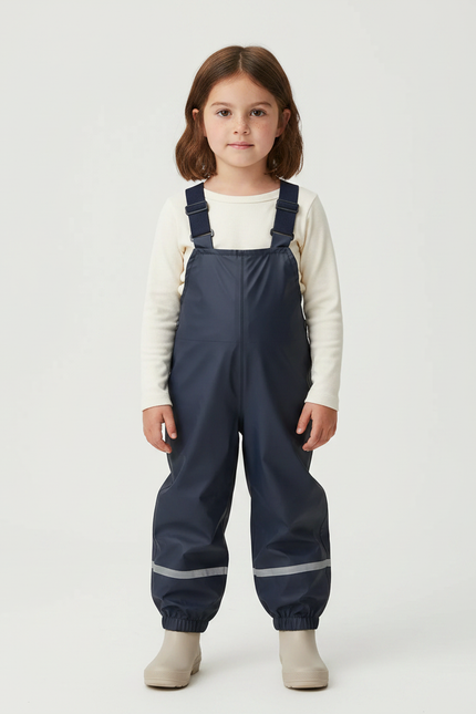Pantalon De Pluie Bleu Marine Imperméable Bretelles Réfléchissant Enfant - Polyester