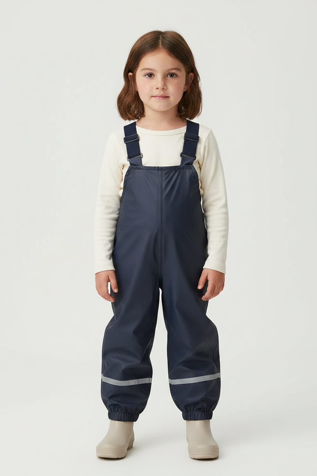 Pantalon De Pluie Bleu Marine Imperméable Bretelles Réfléchissant Enfant - Polyester