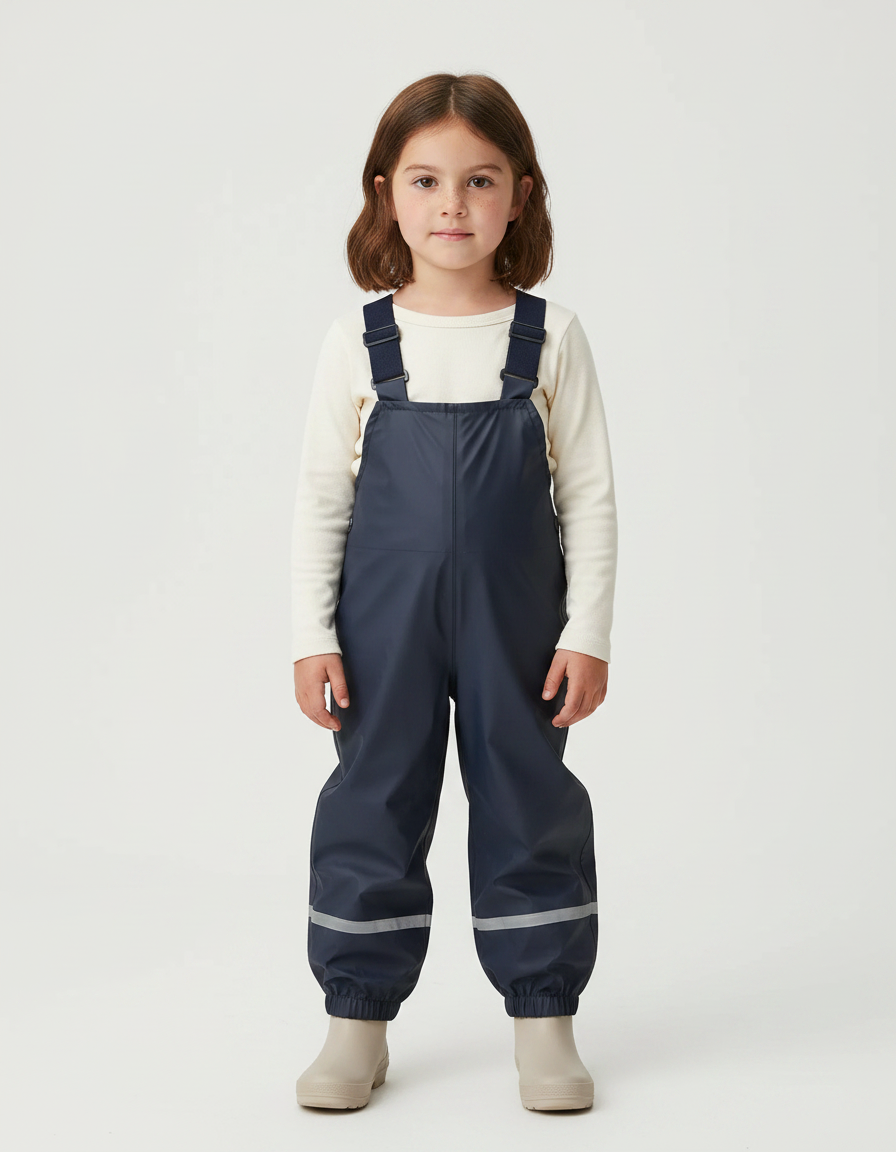 Pantalon De Pluie Bleu Marine Imperméable Bretelles Réfléchissant Enfant - Polyester