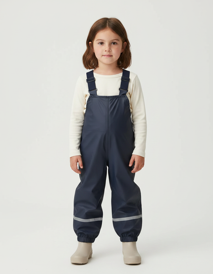 Pantalon De Pluie Bleu Marine Imperméable Bretelles Réfléchissant Enfant - Polyester