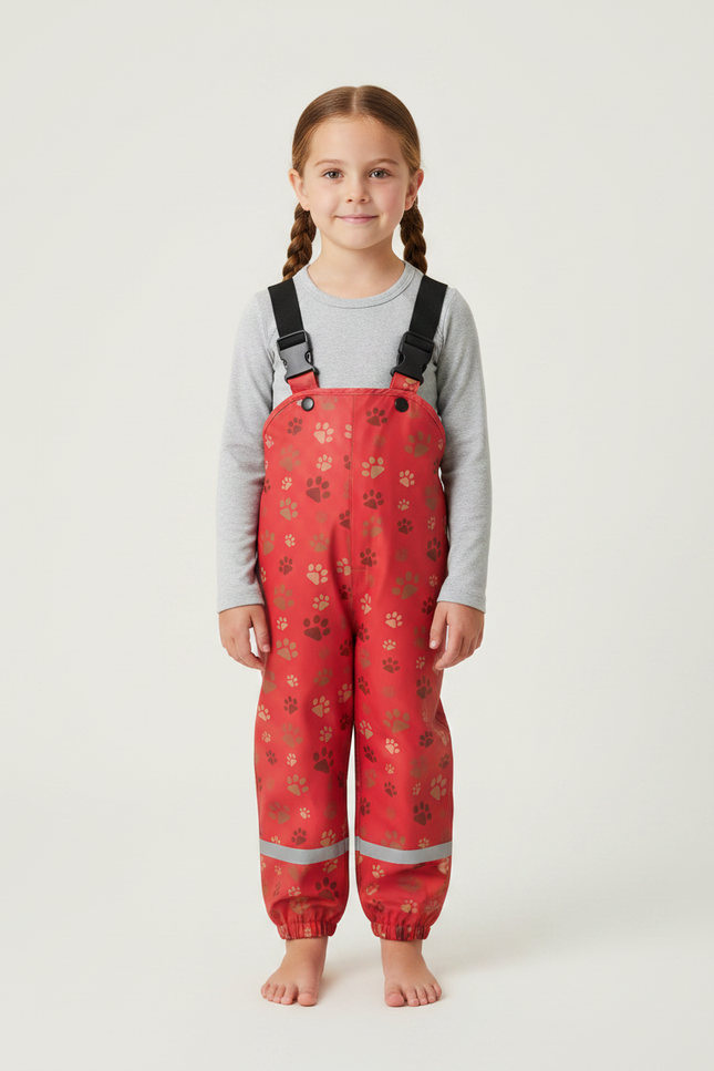Pantalon De Pluie Rouge Imperméable Bretelles Motifs Pattes Réfléchissant - Polyester