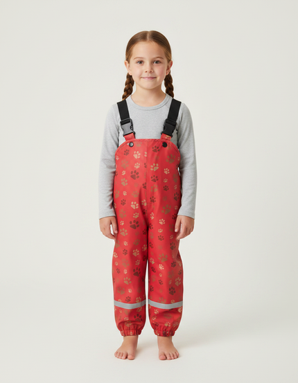 Pantalon De Pluie Rouge Imperméable Bretelles Motifs Pattes Réfléchissant - Polyester