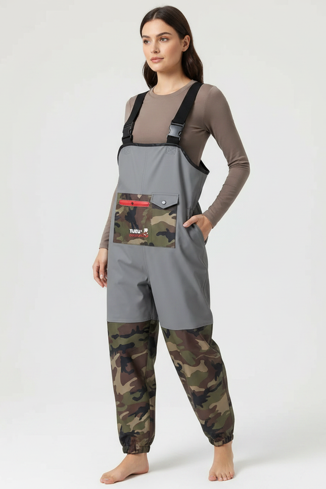 Pantalon De Pluie Gris Camouflage Imperméable Bretelles Femme - Multicolore Polyester