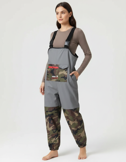 Pantalon De Pluie Gris Camouflage Imperméable Bretelles Femme - Multicolore Polyester