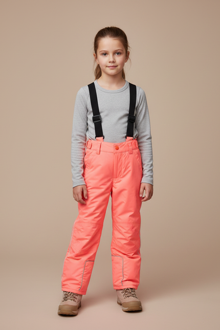 Pantalon De Pluie Enfant Corail Imperméable Bretelles Hiver - Rose Polyester